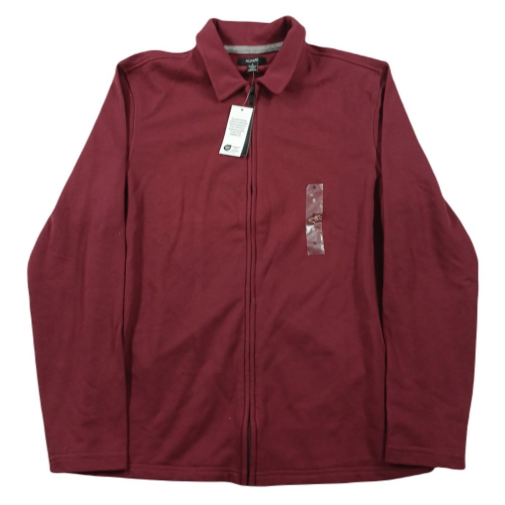 Alfani Zip-Front Sweater Jacket Mens Small Maroon‎ Banner Cotton Blend NEW